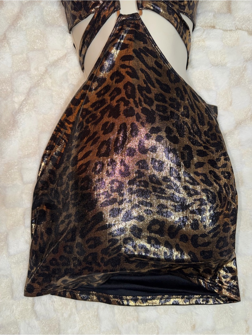 Fashion Nova Metallic Leopard Print Cutout Mini Dress - Brown/Black - Picture 3 of 4